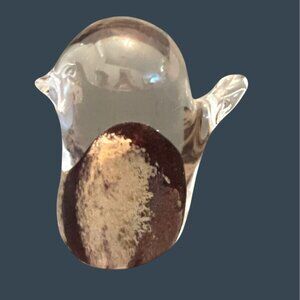Mini Paperweight Hand Blown Art Glass Small Bird Figurine Brown Earth Vintage